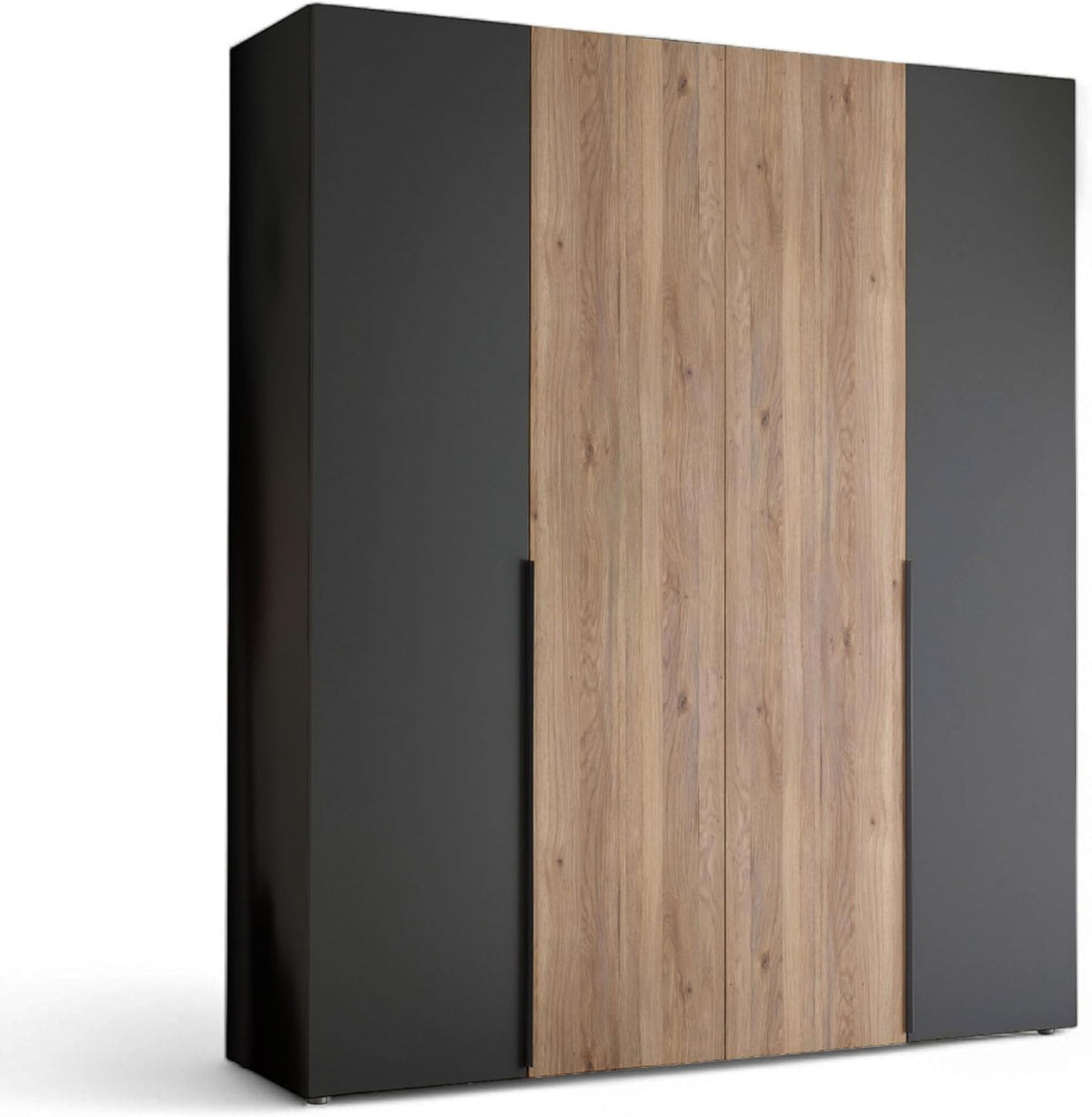 Kleiderschrank Stella Trading, 200 x 210 x 53 cm, Graphit/Eiche, ASKA in Graphit, Mauvella Eiche Optik - Vielseitiger Drehtürenschrank