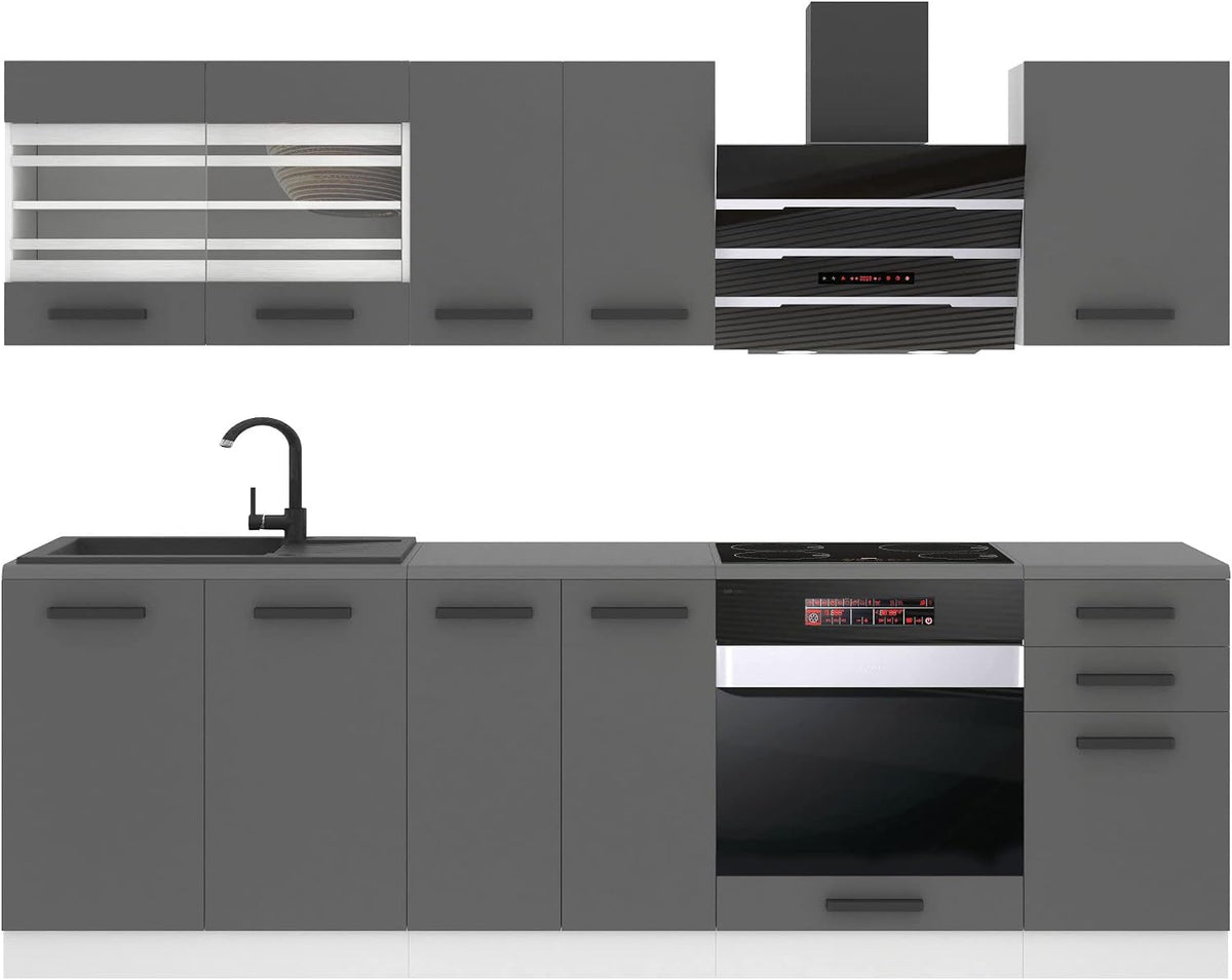 B BELINI GROUP Küchenzeile, 240 cm, Silber, Küchenblock Margaret - Küchenmöbel Einbauküche, ohne Arbeitsplatten