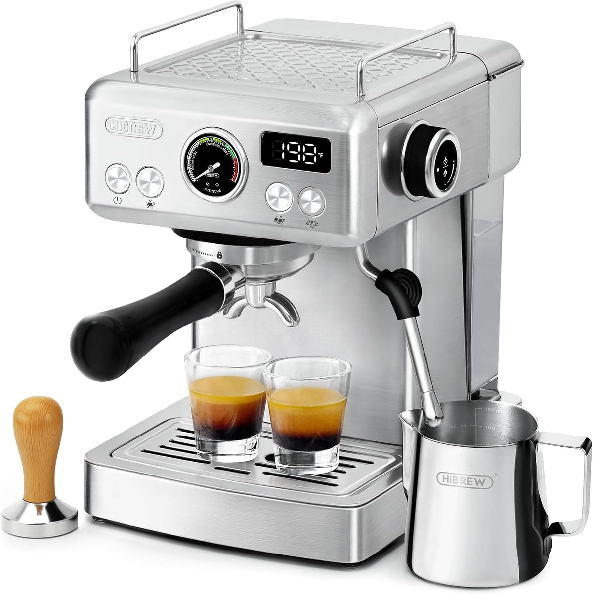 HIBREW Kaffeemaschine, 20 bar, 58 mm, Silber, H10A Espressomaschine Edelstahl