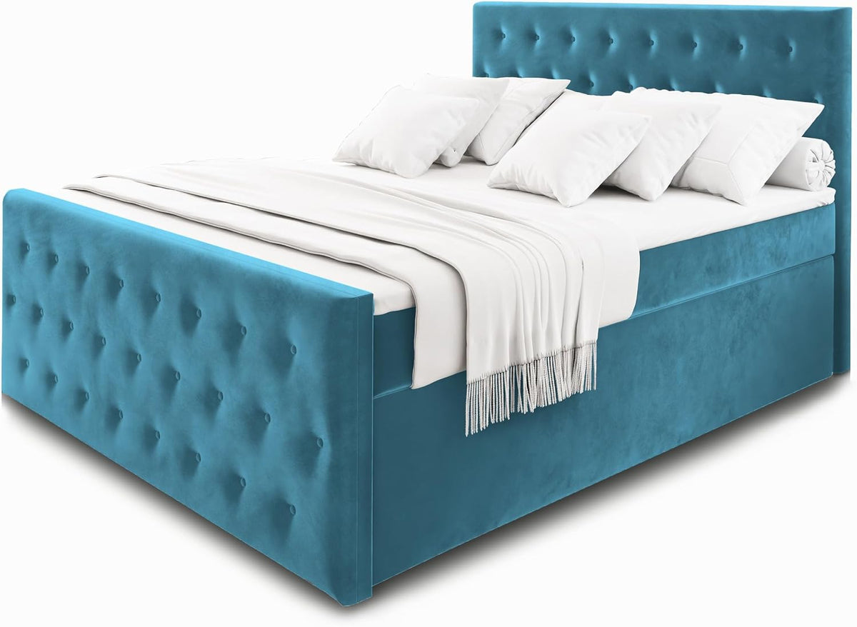 Masseno Boxspringbett, 180x200 cm, Blau, FONDI Komplett-Set mit Matratze und Topper, Polsterbett mit Zwei Bettkästen