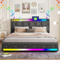 XMETPR Bettrahmen, 140x200 cm, Grau/Mehrfarbig, 5-in-1 Polsterbett mit Bluetooth-Lautsprecher, Mehrfarbiger LED-Beleuchtung