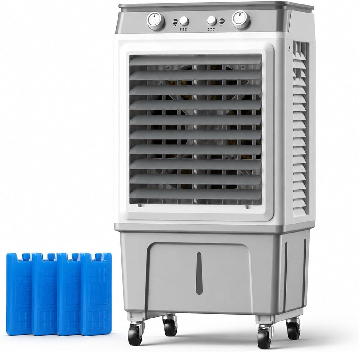 WAMJ AQDY Mobiles Klimagerät, 45 cm B x 33 cm T x 83 cm H, 30 L, Weiss, Verdunstungskühler, Mobile Klimaanlage Ohne Abluftschlauch Mit 4 Kühlakkus