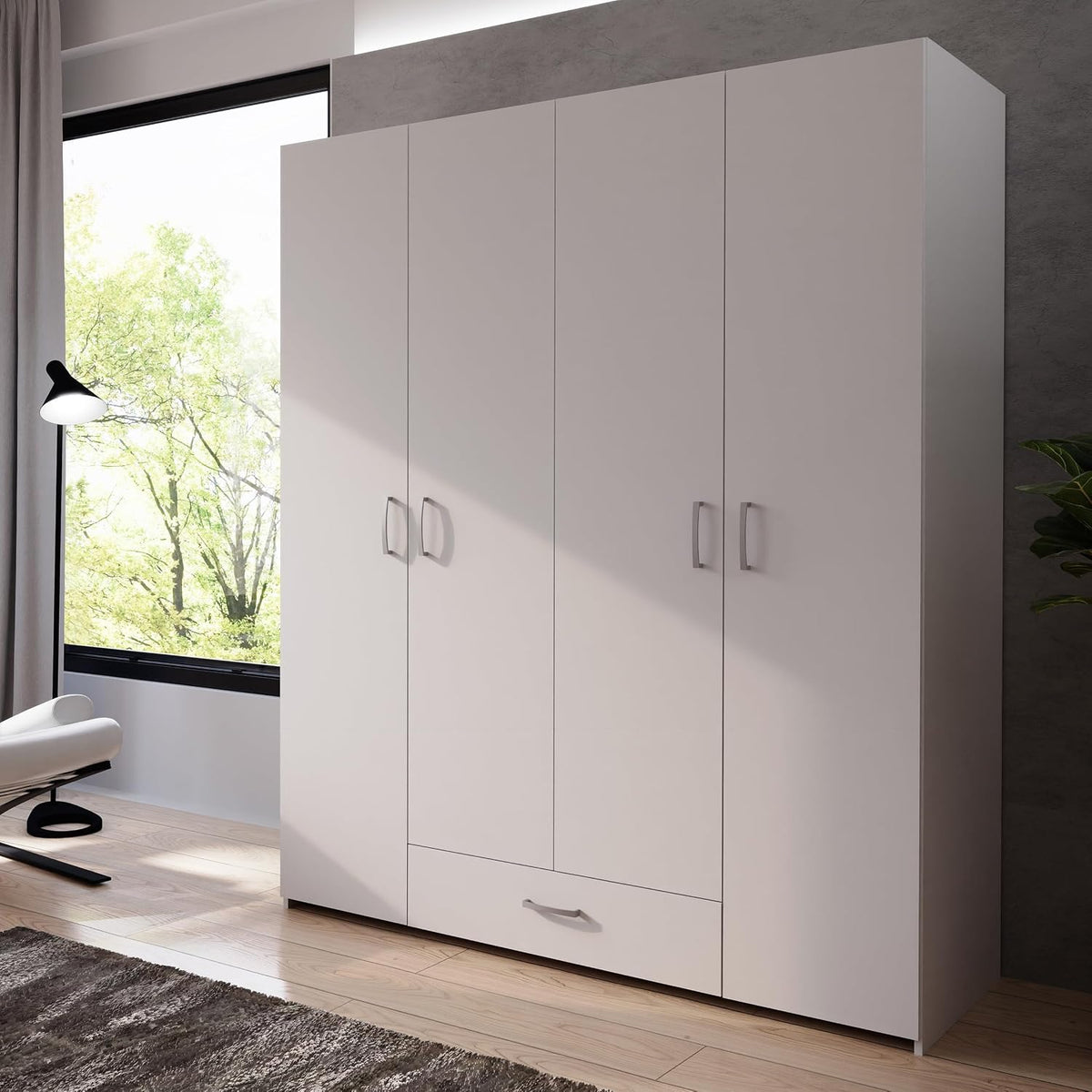 Forte Kleiderschrank, 159,1 cm, 190,5 cm, 54,4 cm, Weiss, ECONOBOX 160, moderner Schrank mit 4 Drehtüren und 1 Schublade
