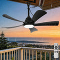 DTSDWA Deckenventilator, 106 cm, Schwarz, Aussen mit Licht IP65 Wasserdicht Leise mit Beleuchtung und, 6 Geschwindigkeiten Timer