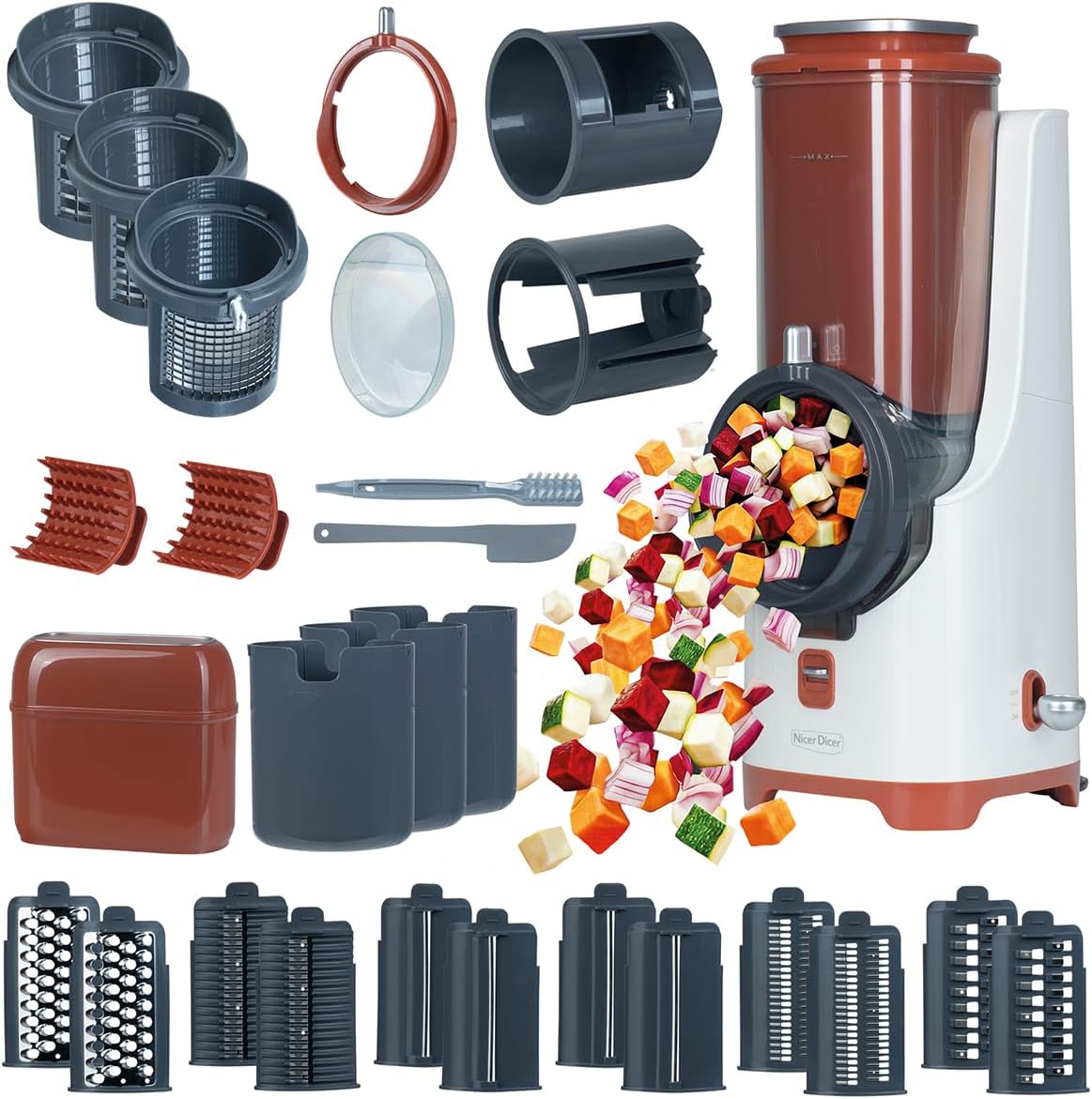 Genius, Schwarz, Nicer Dicer Electro PRO Set 32-tlg., terracotta, Gemüseschneider elektrisch mit 9 Einsätzen zum Reiben