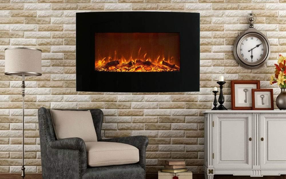 Breakling Elektrokamin, 2000 W, Schwarz, mit Heizung 90zm - LEDs Flammeneffekt - mit 2, Wandkamin Kaminofen - - Wandmontage