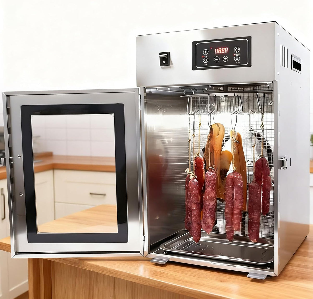 moupeaktain Reifeschrank, 800 W, Silber, Gewerblicher -Lebensmitteltrockner, Für Fleisch, 360° Drehbare Fleischreifkammer Aus Edelstahl
