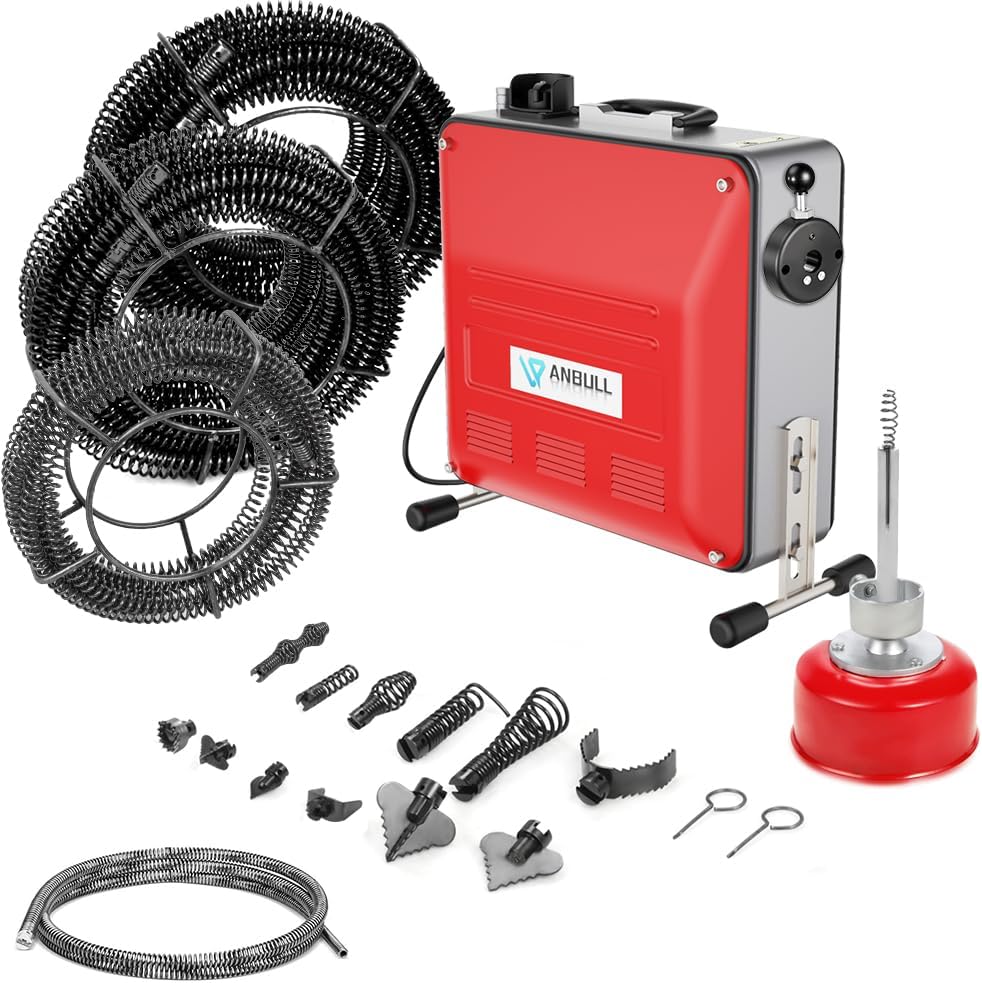 Anbull Bohnermaschinen, 14.5m, 850 W, 22 mm, 16 mm, Schwarz, rohrreinigungsmaschine elektrisch mit 28m Ø22 mm, Ø16 mm