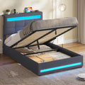 AOGLLATI Matratze, 90×200 cm, Dunkelgrau, Hydraulisch Stauraumbett, Polsterbett Doppelbett mit LED und USB-Ladefunktion