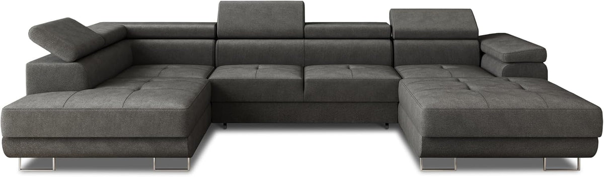 Sofa Sofnet, Graphit, Wohnlandschaft Caris U mit Schlaffunktion und einstellbare, Ecksofa mit Zwei Bettkästen, Couch