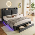 Merax Bett, 140x190 cm, Dunkelgrau, LED Polsterbett Hydraulisches, mit Stauraum, 2-in-1 Stauraumschublade, verstellbare Füsse