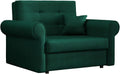 Sofa Mirjan24, Dunkelgrün, Schlafsofa Viva Silver I mit Bettkasten, mit abgerundete Armlehnen, einsitzer Polstersofa mit Schlaffunktion inkl. Kissen
