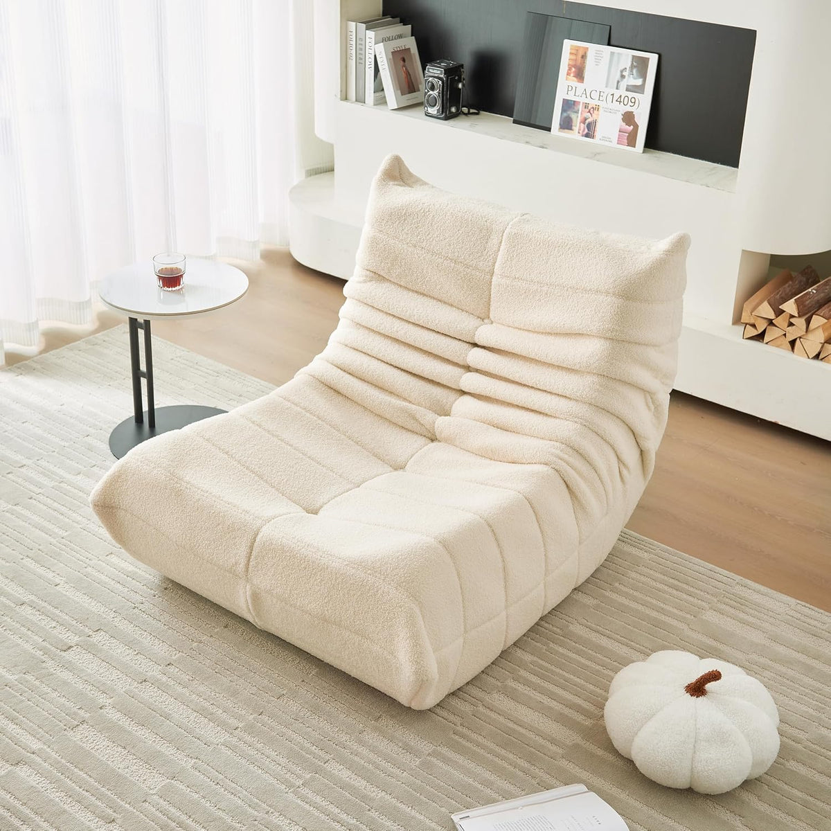 Sofa okwish, Beige, Sitzsack Bodensofa, Bodenstuhl mit Rückenlehne, Lesesessel Bequem XXL, Lazy, Bean Bag Chair für Schlafzimmer Wohnzimmer