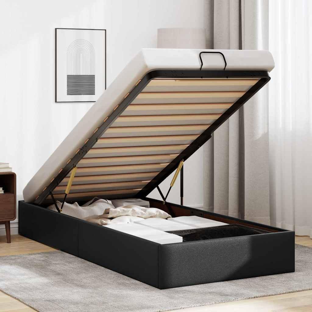 Hommdiy Bettrahmen, 80x200 cm, Kunstleder (75% Polyvinylchlorid, 5% Baumwolle, 20% Polyester), Metall, Sperrholz, Holzwerkstoff, Schwarz