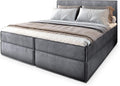 Masseno Boxspringbett, 140x200 cm, Grau, PELLIO Komplett-Set mit Matratze und Topper, Polsterbett mit Zwei Bettkästen