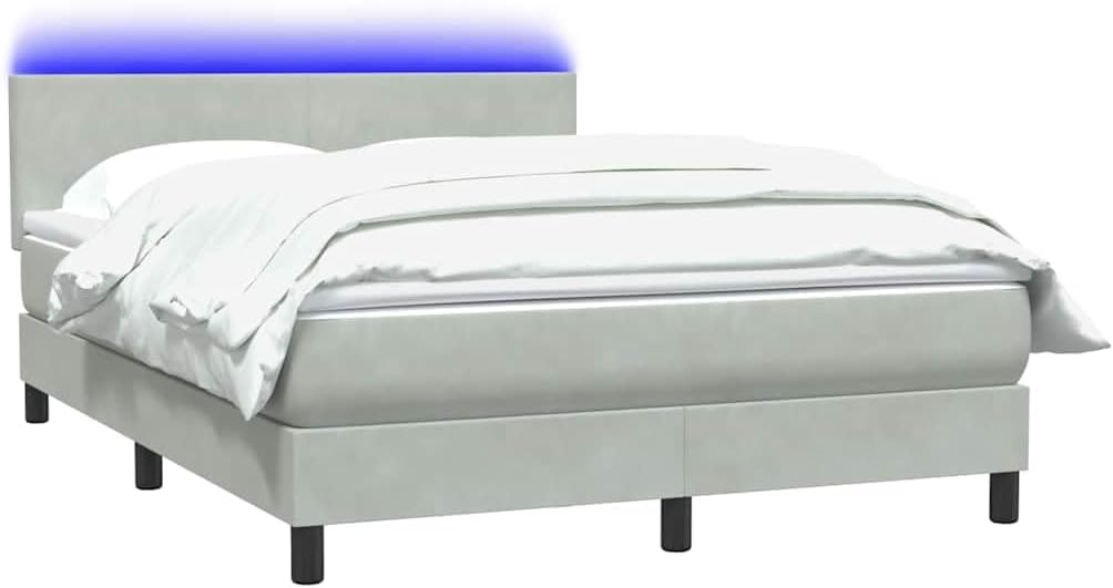 vidaXL Boxspringbett, 160x210 cm, Samt (100% Polyester), Sperrholz, Holzwerkstoff, Hellgrau/Blau