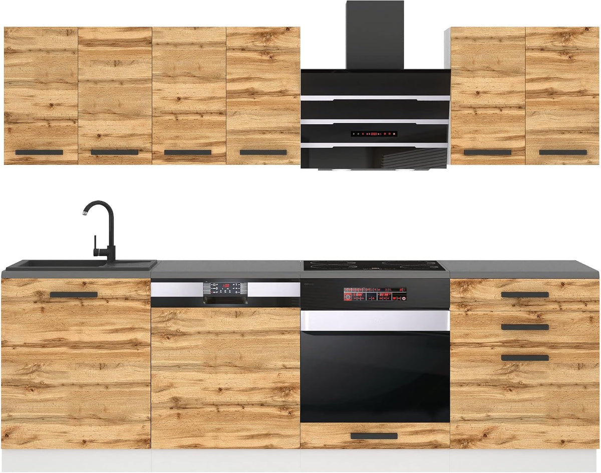 B BELINI GROUP Küchenzeile, 240 cm, Holzfarben/Schwarz, Küchenblock Susan - Küchenmöbel Einbauküche Vollausstattung