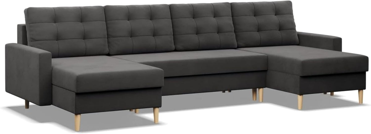 Mebligo Sofa, 294x88x140 cm, Grau, U-Förmige Ecksofa mit Schlaffunktion und Bettkasten BLANK, Couch U Form, Klappsofa mit Schlaffunktion