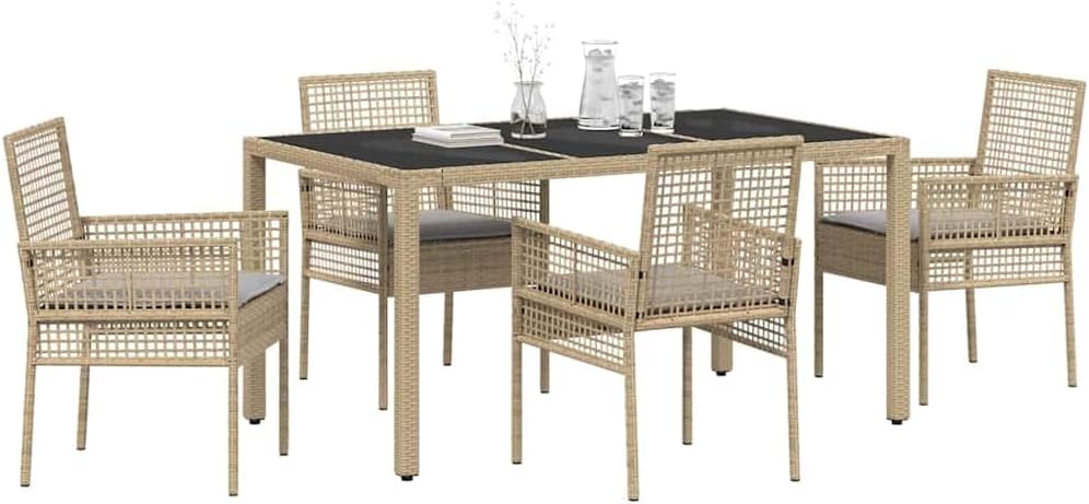 vidaXL Esstisch, Beige/Schwarz, Garten Essgruppe 5 pcs Beige Poly-Rattan, Garten & Terrasse, modernes Essset, wetterfeste Rattanmöbel