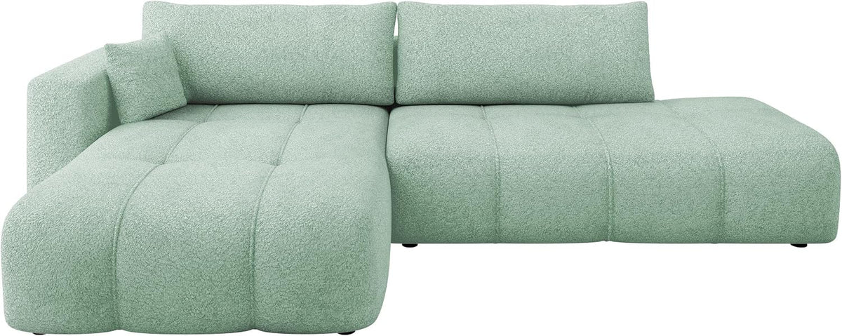 Mirjan24 Sofa, Grün, Ecksofa mit Bettkasten Furyn O Boucle, Eckcouch Couch mit Schlaffunktion, Wohnlandschaft, Bettfunktion