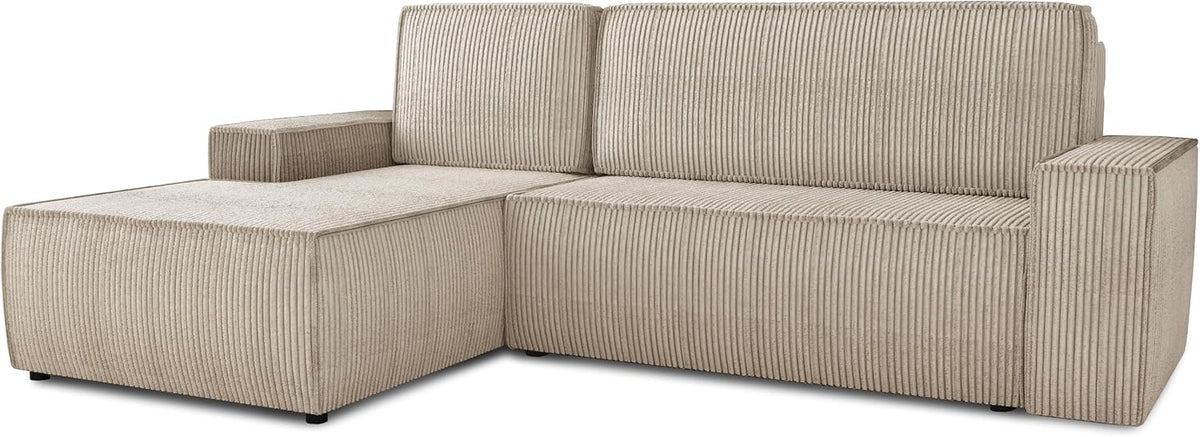 Sofnet Sofa, Beige, Ecksofa Totti L mit Schlaffunktion und Bettkasten - Cord, Polstersofa, Schlafsofa, Sofagarnitur ( (Poso 100)