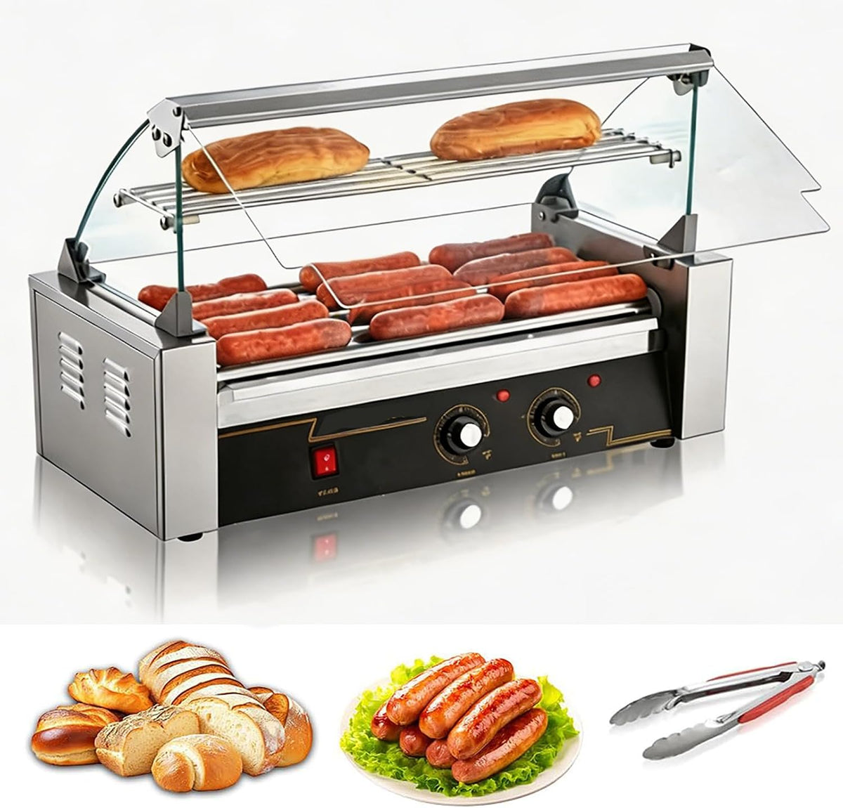 MObyat Elektrogrill, 1400 W, Schwarz, Gewerblicher Hot-Dog-rollgrill , Kapazität Für 30 Hot Dogs Mit Herausnehmbarer