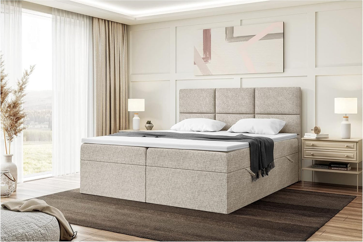 MEBLINI Boxspringbett, Beige, mit Bettkasten - 160x200 - Gepolstert Doppelbett