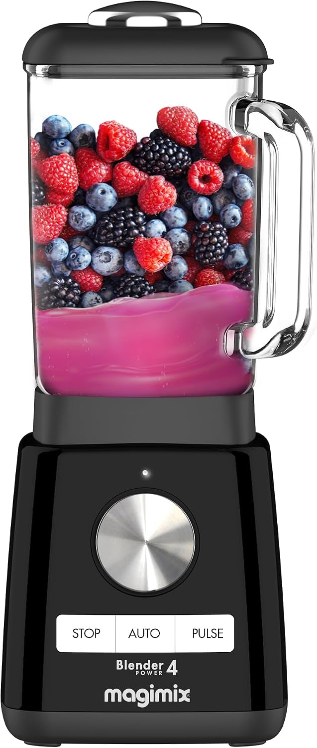 Magimix Standmixer, 2,5 L, 1300 W, Schwarz, Power 4 - Blender, Borosilikat-Glasbehälter, Smoothie Mixer für Suppen